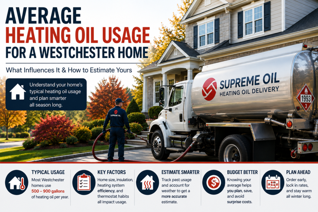 Average heating oil usage for a Westchester home with heating oil delivery