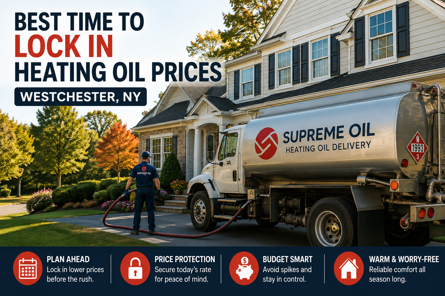 Heating oil delivery truck serving a Westchester County home